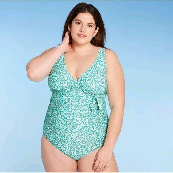 Women's Plus Size One Piece Swimsuit - Kona Sol, Green Floral - Picture 1 of 2
